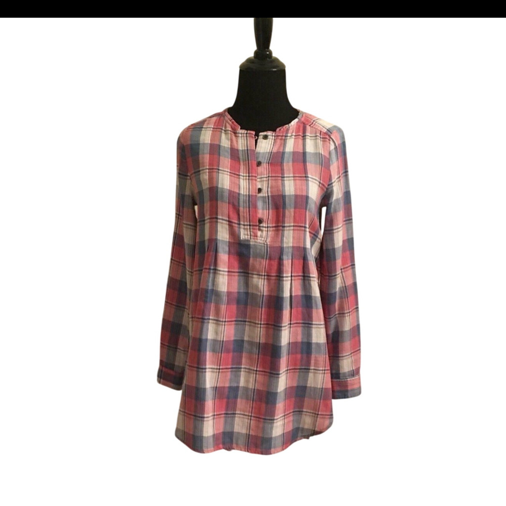 HOLDING HORSES Pink Plaid Long Sleeves Tunic Blouse XS